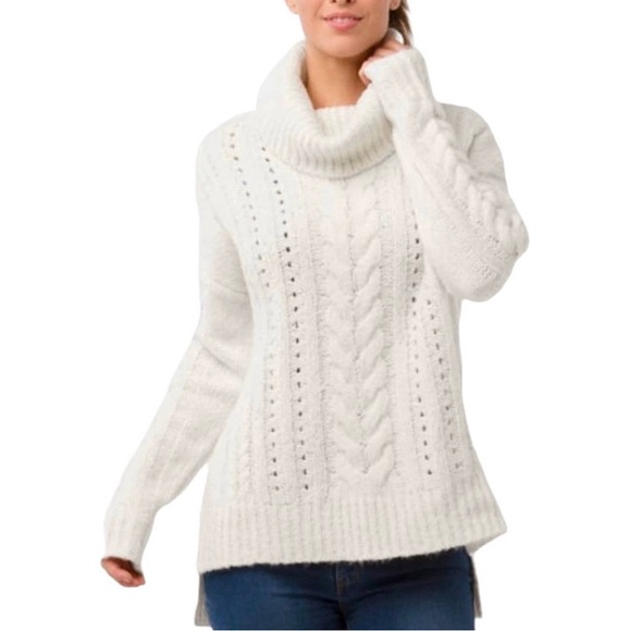 Smartwool Sweaters - SMARTWOOL Moon Ridge Oversized White Cable Knit Turtleneck Sweater S